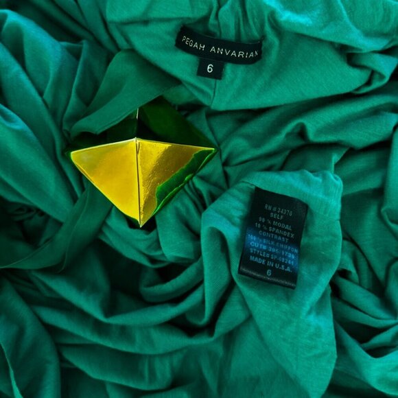 Pegah Anvarian Green Draped Modular Modal Blend Cocktail Evening Date Dress 6 - Picture 7 of 7